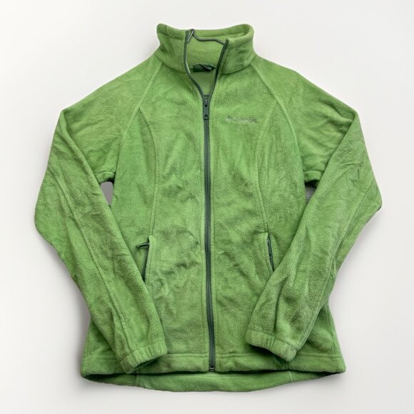 Columbia Women's Sz Small Lime Green Polar Fleece Jacket Full Zip Pockets Hike - Picture 1 of 16